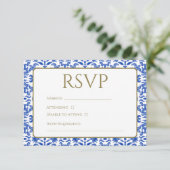 Traditionele Italiaanse Blauwe RSVP-kaart RSVP Kaartje (Staand voorkant)
