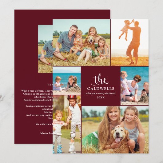 Traditionele jaarklieder fotocollage | Rood Feestdagenkaart (Voorkant / Achterkant)