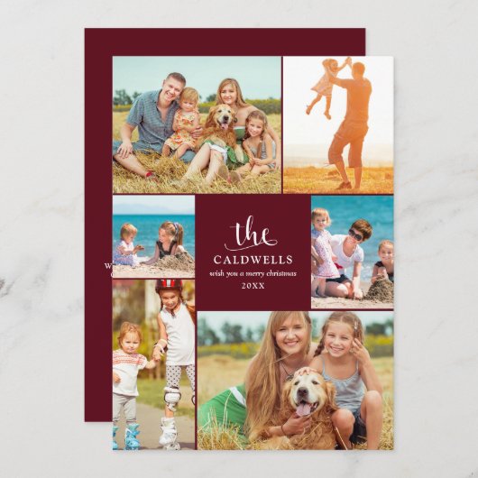 Traditionele jaarovertzicht fotocollage | Rood Feestdagenkaart (Voorkant / Achterkant)