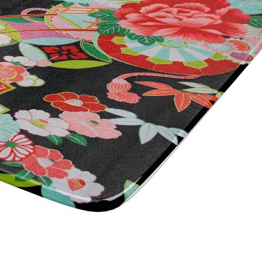 Traditionele Japanse Bloem Zwart Rood Glas Snijplank (Hoek)