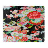 Traditionele Japanse Bloem Zwart Rood Glas Snijplank (Voorkant)