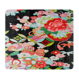 Traditionele Japanse Bloem Zwart Rood Glas Snijplank