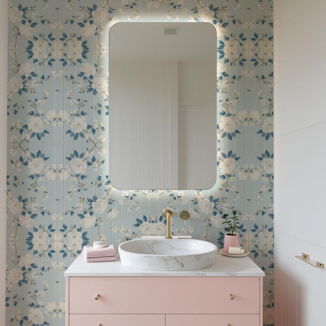 Traditionele Japanse Bloemen Blauw & Goud  Pa Behang (Creator heeft geüpload)