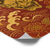 Traditionele Japanse Demon Art met Bloemen Golven Poster (Hoek)