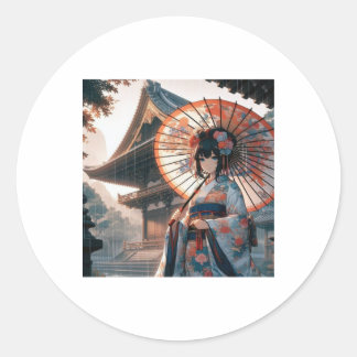 Traditionele Japanse Elegantie in de Regen Sticker