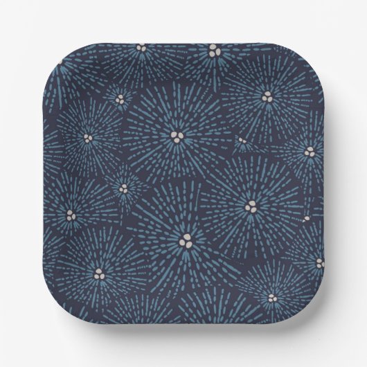 Traditionele Japanse floraal geometrisch blauw wit Papieren Bordje (Voorkant)