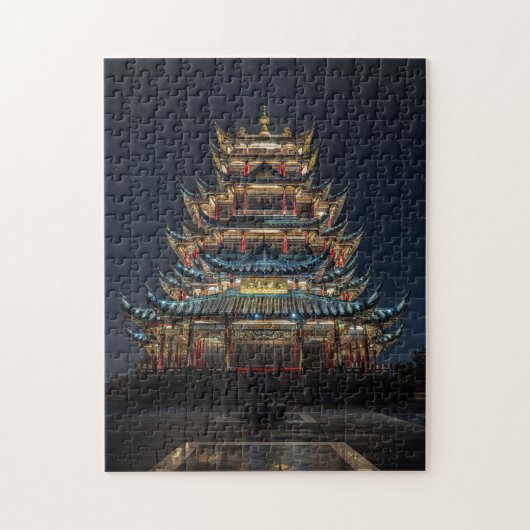 Traditionele Japanse gebouwen lichten het Night Sk Legpuzzel (Verticaal)