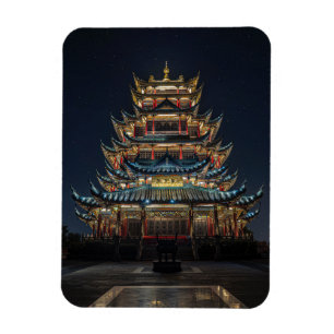 Traditionele Japanse gebouwen lichten het Night Sk Magneet
