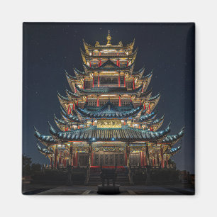 Traditionele Japanse gebouwen lichten het Night Sk Magneet