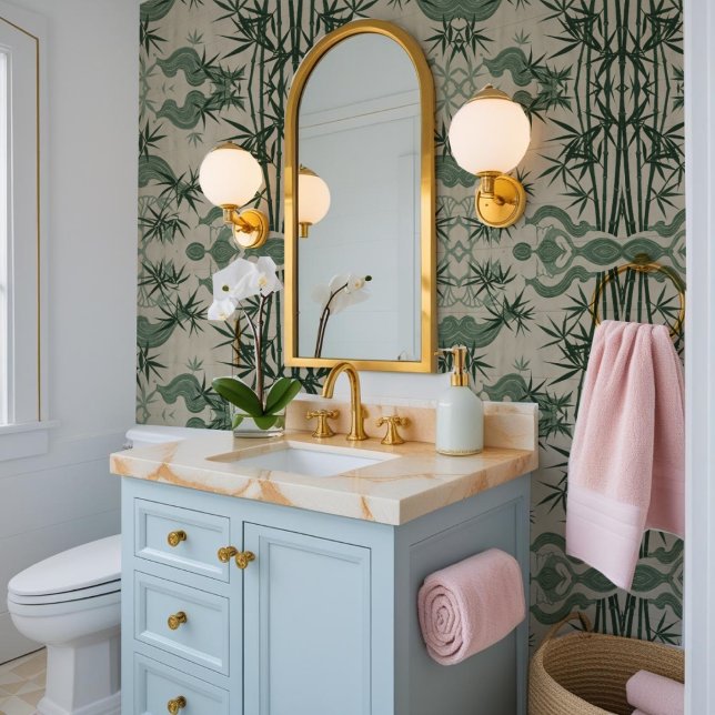 Traditionele Japanse groene en beige bamboe Cherry Behang (Creator heeft geüpload)