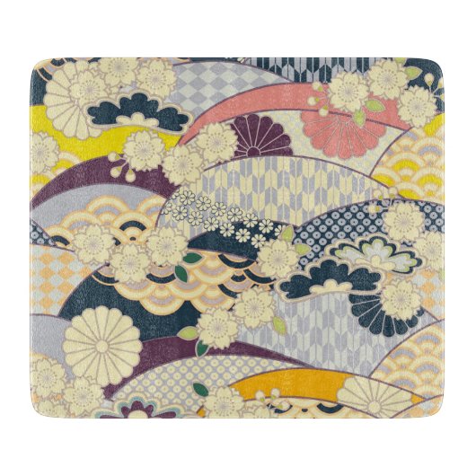 Traditionele Japanse Kimono Bloemen Glas Snijplank (Voorkant)