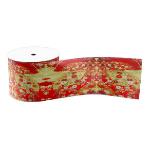 Traditionele Japanse kimono gouden rode bloem Grosgrain Lint