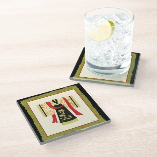 Traditionele Japanse Kimono met Floral Print Glazen Onderzetter (Schuin)