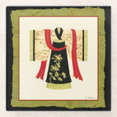 Traditionele Japanse Kimono met Floral Print Glazen Onderzetter (Voorkant)