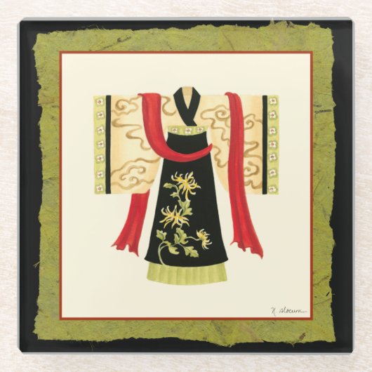 Traditionele Japanse Kimono met Floral Print Glazen Onderzetter (Voorkant)