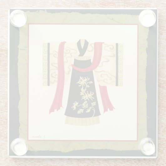 Traditionele Japanse Kimono met Floral Print Glazen Onderzetter (Achterkant)