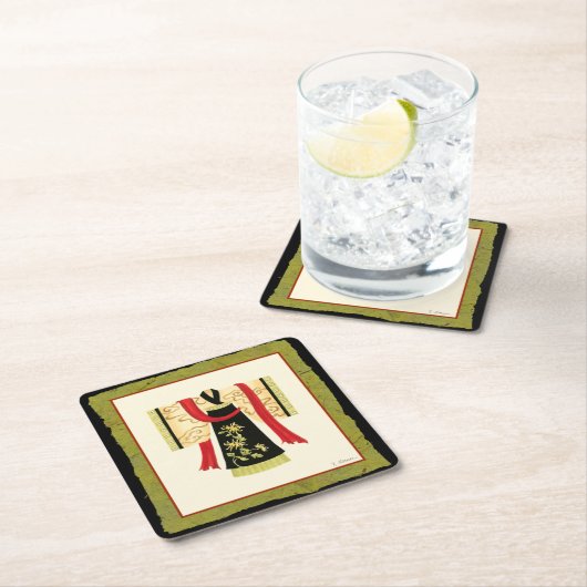 Traditionele Japanse Kimono met Floral Print Kartonnen Onderzetters (Insitu)