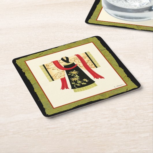 Traditionele Japanse Kimono met Floral Print Kartonnen Onderzetters (Schuin)