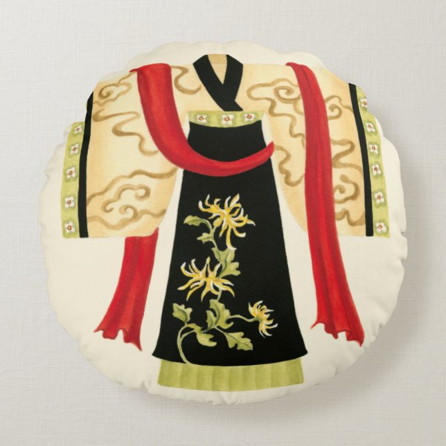 Traditionele Japanse Kimono met Floral Print Rond Kussen (Voorkant)