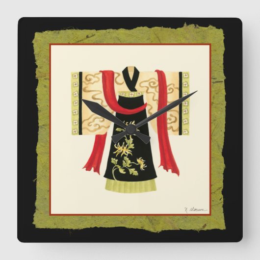 Traditionele Japanse Kimono met Floral Print Vierkante Klok (Voorkant)