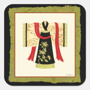 Traditionele Japanse Kimono met Floral Print Vierkante Sticker