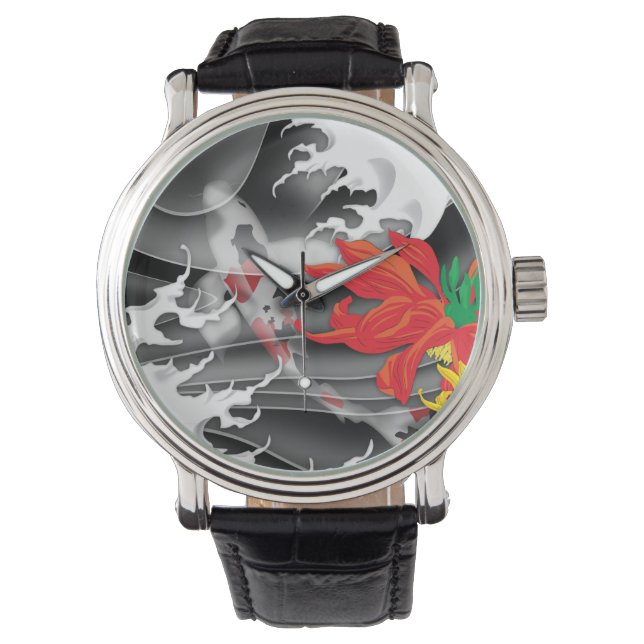 Traditionele Japanse Koi onder water Horloge (Voorkant)