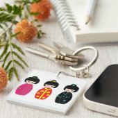 Traditionele Japanse Kokeshi Geisha Dolls Sleutelhanger (Voorkant Rechts)