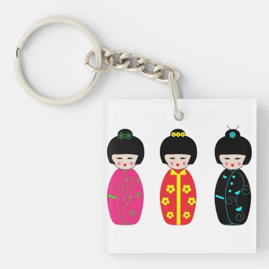 Traditionele Japanse Kokeshi Geisha Dolls Sleutelhanger (voorkant)