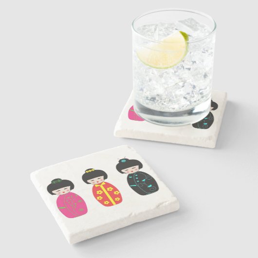 Traditionele Japanse Kokeshi Geisha Dolls Stenen Onderzetter (Zijkant)