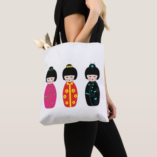 Traditionele Japanse Kokeshi Geisha Dolls Tote Bag (Dichtbij)