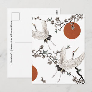 Traditionele Japanse kraanvogel met pruimenbloesem Briefkaart