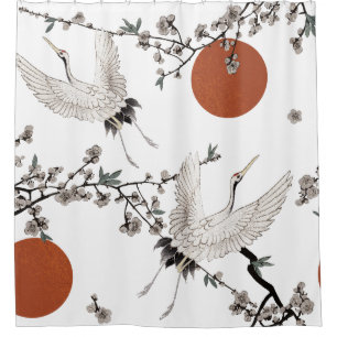 Traditionele Japanse kraanvogel met pruimenbloesem Douchegordijn