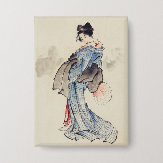 Traditionele Japanse kunst van geisha in kimono Button (Voorkant)