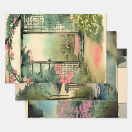 Traditionele Japanse Landscape Paint ephemera No10 Inpakpapier Vel