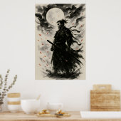 Traditionele Japanse Samurai Krijger Poster | Inkt (Keuken)