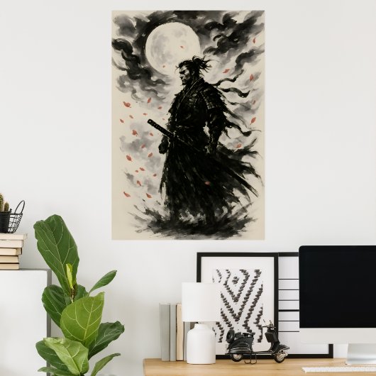 Traditionele Japanse Samurai Krijger Poster | Inkt (Thuiskantoor)