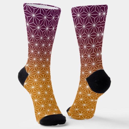 Traditionele Japanse Star Pattern Gold & Plum Sokken (Gebogen)