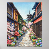 Traditionele Japanse steegpagode aquarel Poster (Voorkant)