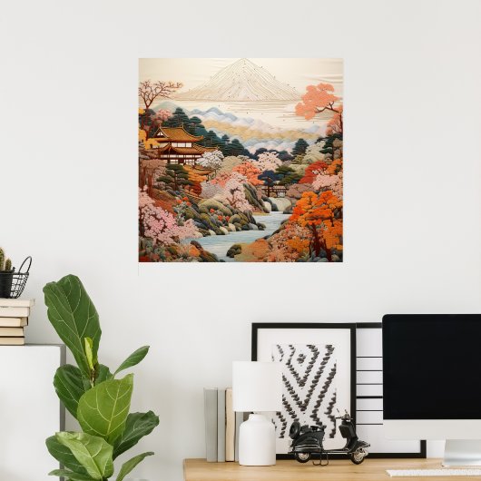 Traditionele Japanse tapijtkunst Elegant Ontwerp Poster (Thuiskantoor)