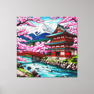 Traditionele Japanse tempel en brug Canvas Afdruk