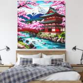 Traditionele Japanse tempel en brug Canvas Afdruk (Insitu (Slaapkamer))