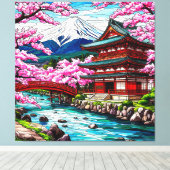 Traditionele Japanse tempel en brug Canvas Afdruk (Insitu (Houten vloer))