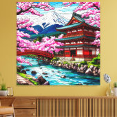 Traditionele Japanse tempel en brug Canvas Afdruk (Insitu (Woonkamer))