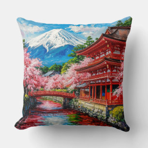 Traditionele Japanse tempel met kersenbloesem Kussen