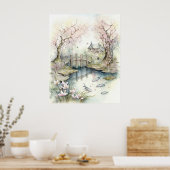 Traditionele Japanse tuin in het voorjaar Poster (Keuken)
