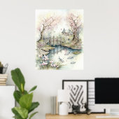 Traditionele Japanse tuin in het voorjaar Poster (Thuiskantoor)