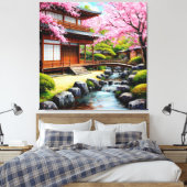 Traditionele Japanse tuin met kersenbloesems Canvas Afdruk (Insitu (Slaapkamer))