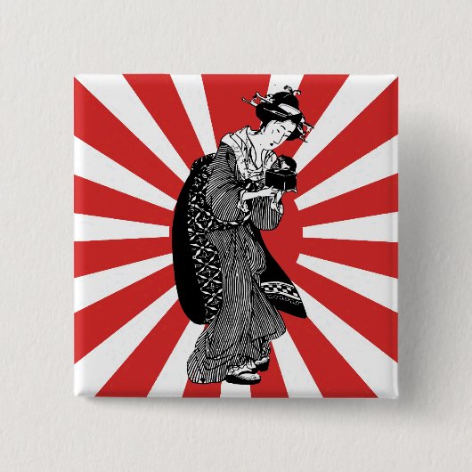 Traditionele Japanse ukiyoe Vierkante Button 5,1 Cm (Voorkant)
