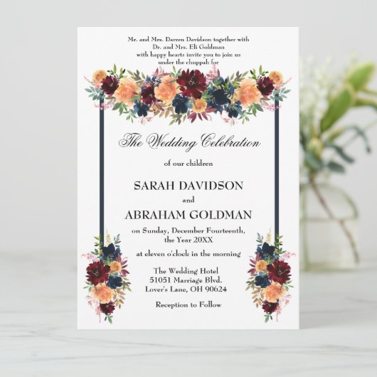 Traditionele Joodse Trouw Uitnodigingen - Goud Wij (Staand voorkant)