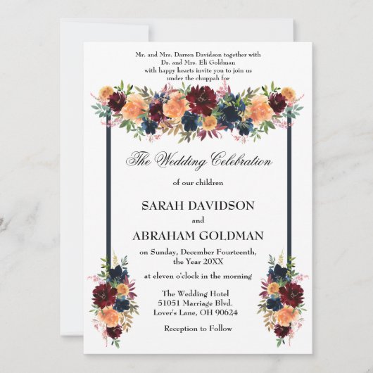 Traditionele Joodse Trouw Uitnodigingen - Goud Wij (Voorkant)